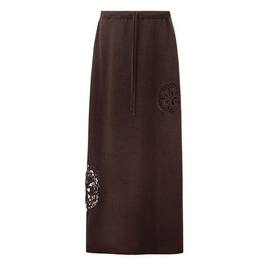 SELFWHO绿绒蒿系列莱赛尔亚麻镂空花装饰半身裙女2025秋季直筒裙 商品图3