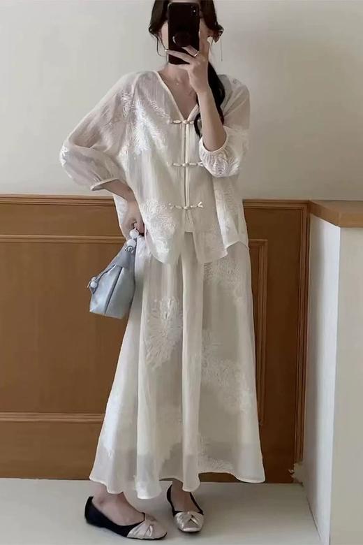 SUMMER & SAGE 改良汉服v领禅意刺绣套装裙 20701 商品图5