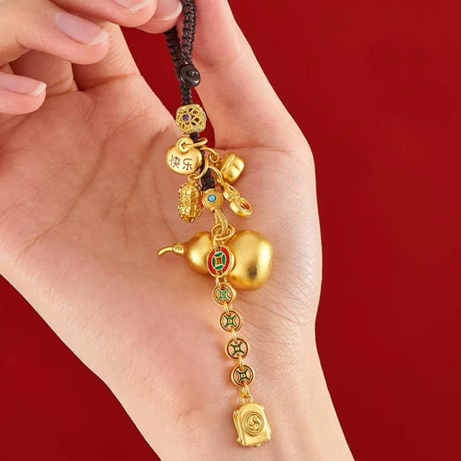 【敦煌财神沙金葫芦挂件】敦煌福泽古法沙金挂绳吊坠镂空花五福 路路通 新中式财神葫芦挂坠 商品图2