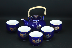 霁蓝茶器一壶五杯