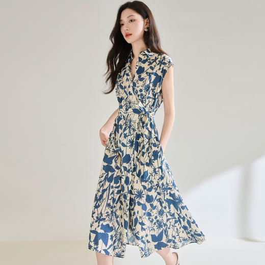「高货sh」全新升级【铂金会员257/天猫349/差价92】(05943)洛诗琳法式棉质印花连衣裙2025夏季新款收腰显瘦通勤长裙 商品图1