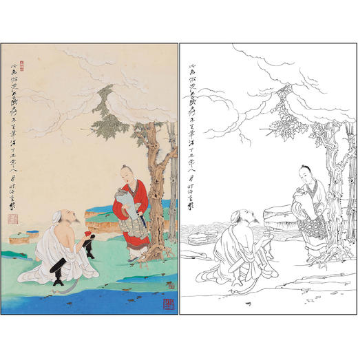任重山水人物工笔画白描底稿《坐看云起》临摹勾线高清打印稿RD71 商品图0