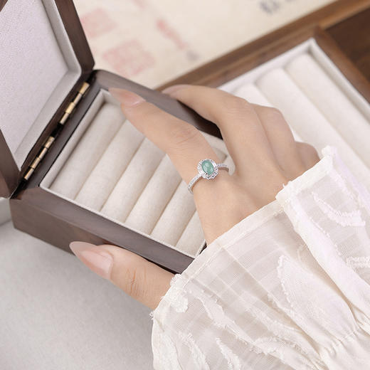 【清风抚露】S925纯银蓝水翡翠绿翡翠蛋面开口戒指【CW-JZ06851】 商品图3