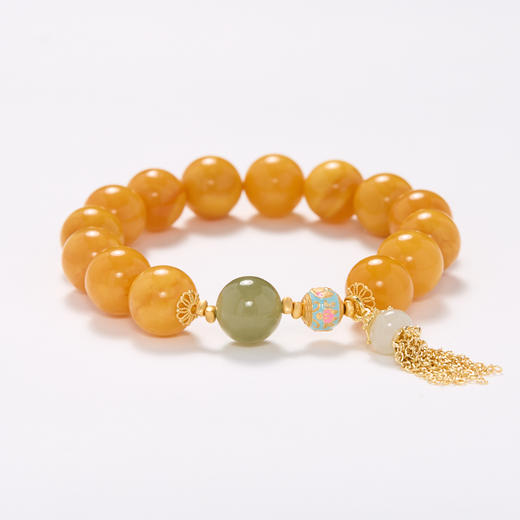 普陀山【蜜蜡】12mm老蜜蜡 和田玉 翡翠八角亭流苏 手链设计款手链 商品图5