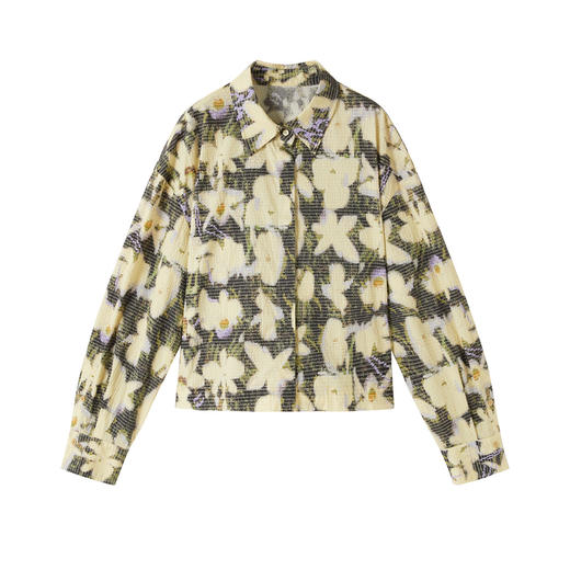 谜底衬衣长袖女2025秋季新品复古通勤短款原创印花衬衫253MC1025 商品图4