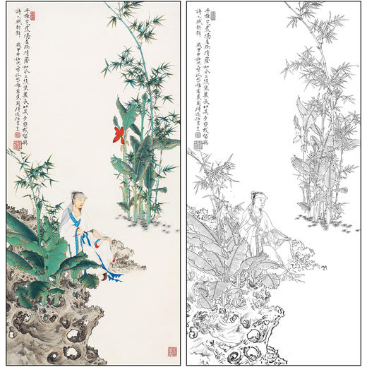 任重山水人物工笔画白描底稿《高士清逸》临摹勾线高清打印稿RD66 商品图0