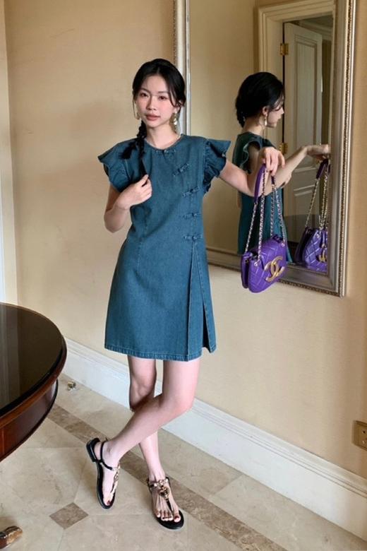 ANSUABEL 复古港风小飞袖牛仔裙 20659 商品图2