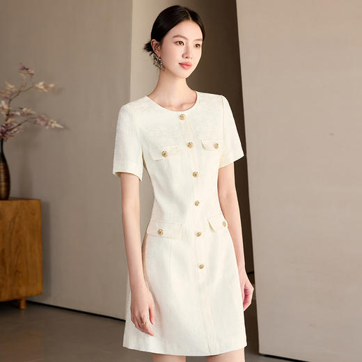 IWY/米白色气质名媛小香风连衣裙女主持宴会礼服高级感职场通勤长裙24Q589 商品图0