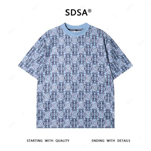 T4022夏季高级感新款男士美式撞色烫钻设计短袖T恤宽松百搭圆领上衣 商品图1