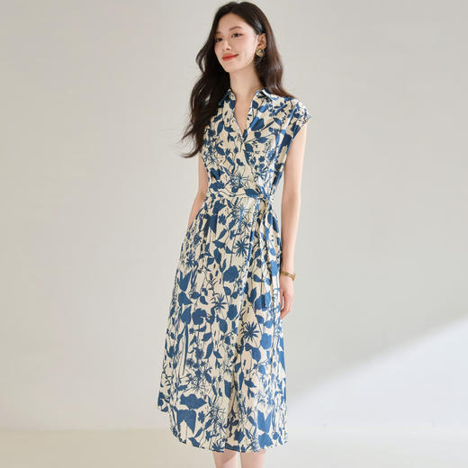 「高货sh」全新升级【铂金会员257/天猫349/差价92】(05943)洛诗琳法式棉质印花连衣裙2025夏季新款收腰显瘦通勤长裙 商品图2