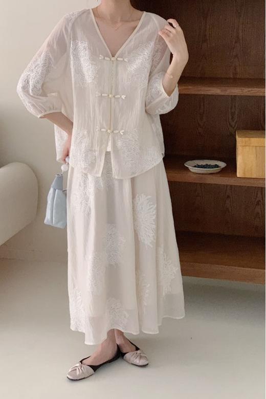 SUMMER & SAGE 改良汉服v领禅意刺绣套装裙 20701 商品图0