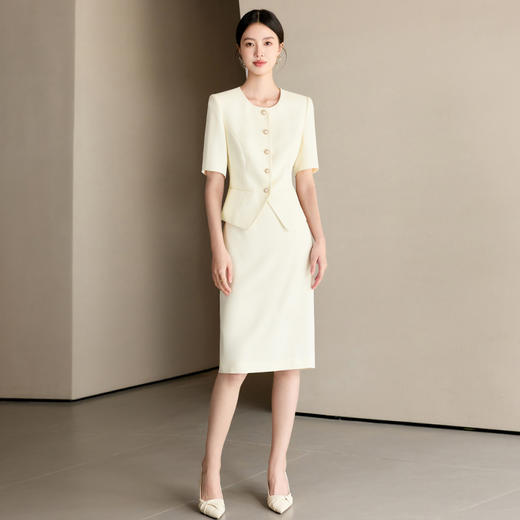IWY/米白色夏季短袖小香风西装套裙女气质名媛珠宝接待工作服职业裙装25CS776 商品图3