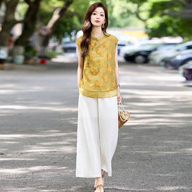新中式复古刺绣套装女2025夏季新款洋气减龄显瘦上衣阔腿裤两件套ZYFA8863