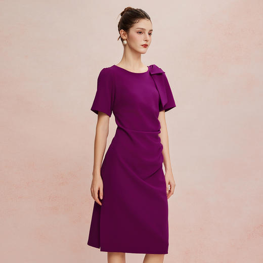 QF8D4斯尔丽2025新款立体腰间抽褶显瘦单肩立体装饰韩版OL气质连衣裙 商品图2