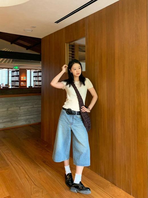 梨形天菜高腰A字韩版复古水洗七八分牛仔裤 商品图7