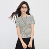【周四狂欢价】熙世界黑白条纹T恤女短袖夏季设计感一字领蕾丝拼接收腰显瘦上衣 商品缩略图4