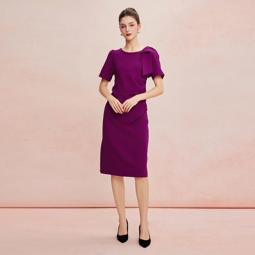 QF8D4斯尔丽2025新款立体腰间抽褶显瘦单肩立体装饰韩版OL气质连衣裙 商品图3