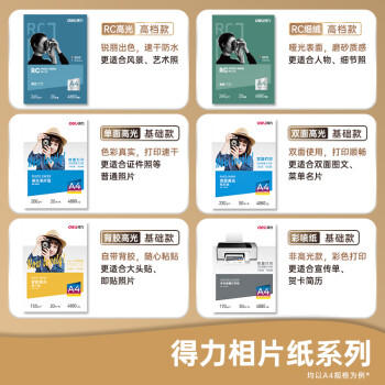得力（deli）6英寸 260g高光面RC专业相片纸 影楼专用照片打印纸 50张/盒 11841 商品图6