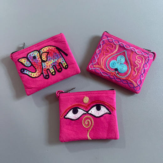 尼泊尔进口麂皮小零钱包女士民族风手拿包手工刺绣 商品图7