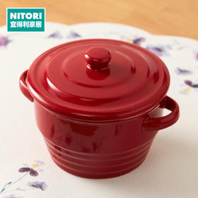 微波炉专用器皿耐高温陶瓷碗可烘焙双耳带盖碗