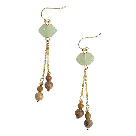 【敦煌蓬莱仙境·琉璃流苏耳环】敦煌小众国风手作 天然石流苏耳环 文艺复古如意耳钩 新中式高级感耳饰 商品图3