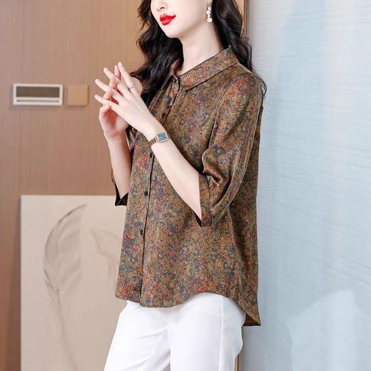 MZ18939高端复古碎花七分袖衬衫女夏装新款气质宽松小衫洋气妈妈遮肚上衣 商品图3