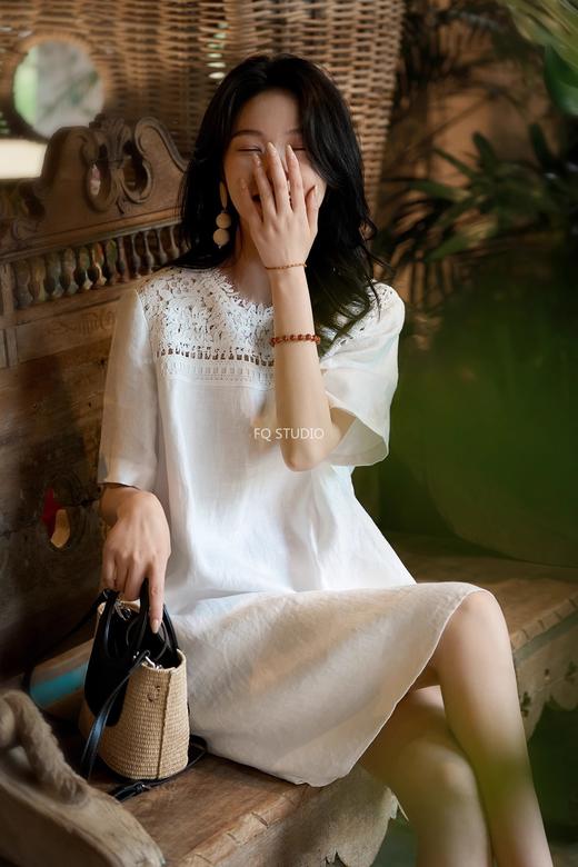 优雅棉苎麻呼吸轻盈睫毛蕾丝直筒连衣裙 商品图10