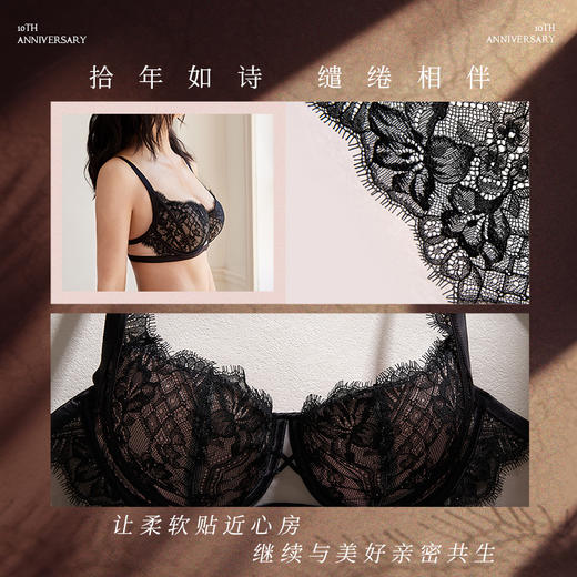 奶糖派拾年超薄半杯软钢圈大胸显小 蕾丝文胸女聚拢防下垂胸罩 商品图3