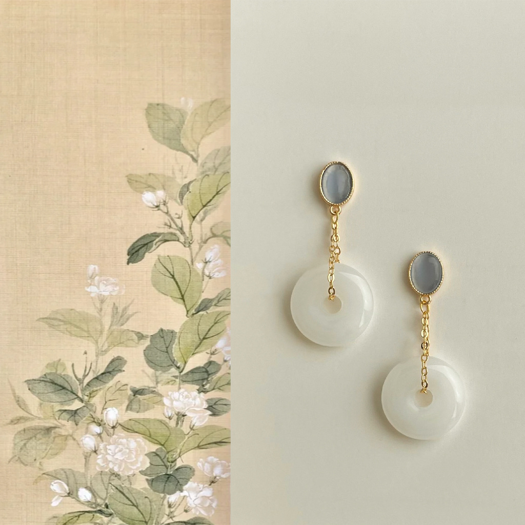 【敦煌金玉坠·平安扣耳环】国风猫眼石平安扣耳环 气质设计感 新中式古风文艺优雅百搭耳饰