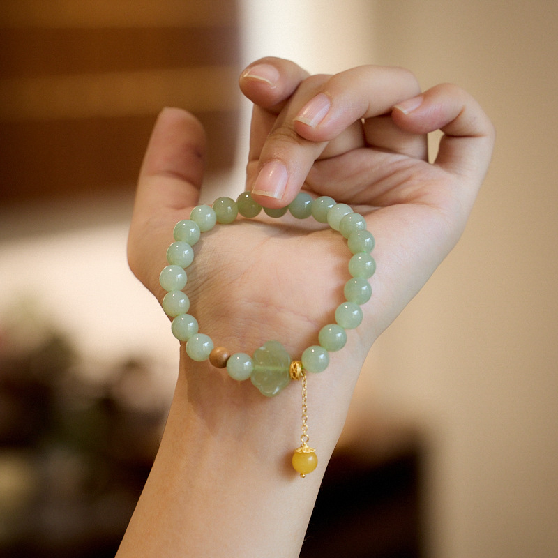 【普陀山】8MM和田玉 笑脸如意 蜜蜡流苏手链