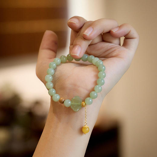 【普陀山】8MM和田玉 笑脸如意 蜜蜡流苏手链 商品图0