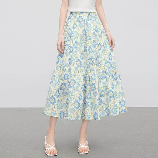 【专属特价】熙世界法式蓝色碎花半身裙女夏季2025新款浪漫复古印花a字蛋糕裙 商品图3