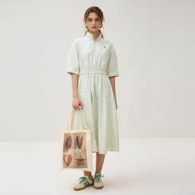 谜底连衣裙短袖女2025秋新品立领收腰磨毛亲肤特色长裙253ML1247