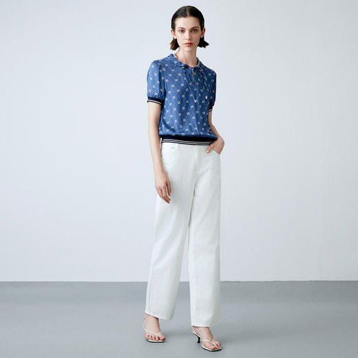 EITIE爱特爱夏季新款高腰显瘦直筒通勤百搭牛仔裤7805502 商品图1