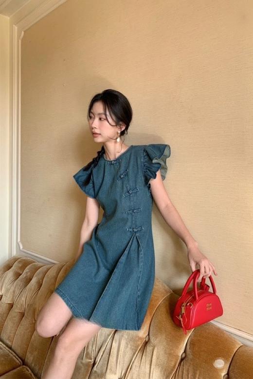 ANSUABEL 复古港风小飞袖牛仔裙 20659 商品图4