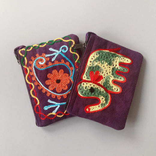 尼泊尔进口麂皮小零钱包女士民族风手拿包手工刺绣 商品图2