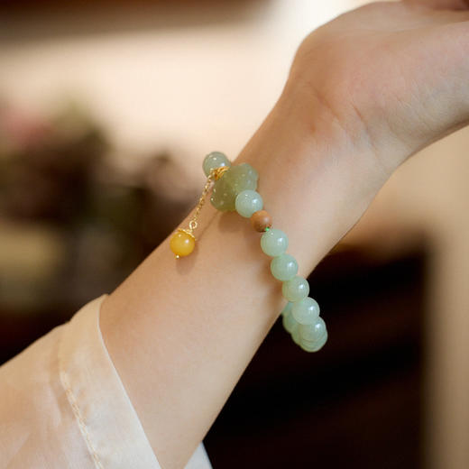 【普陀山】8MM和田玉 笑脸如意 蜜蜡流苏手链 商品图3