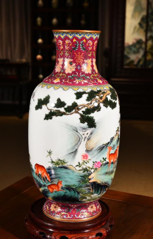 粉彩松鹿图赏瓶高 商品图0
