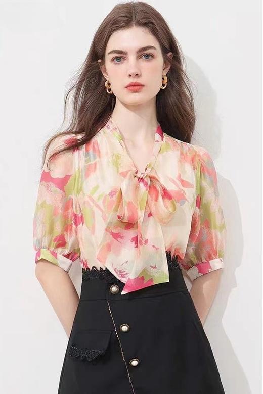 Le Malene 气质蝴蝶结印花晕染衬衣 20679 商品图0