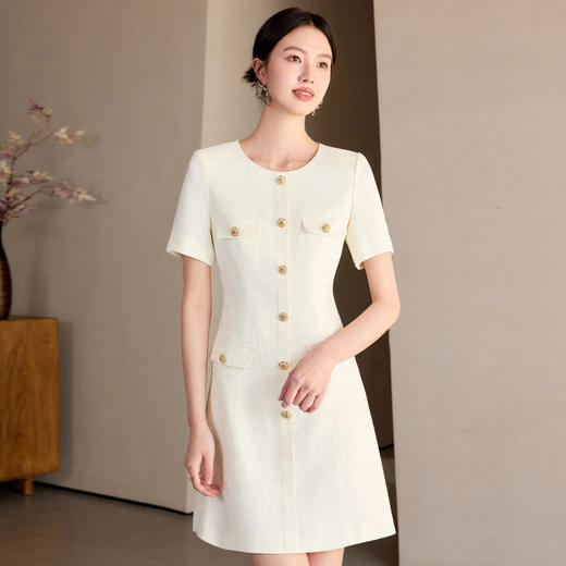 IWY/米白色气质名媛小香风连衣裙女主持宴会礼服高级感职场通勤长裙24Q589 商品图1
