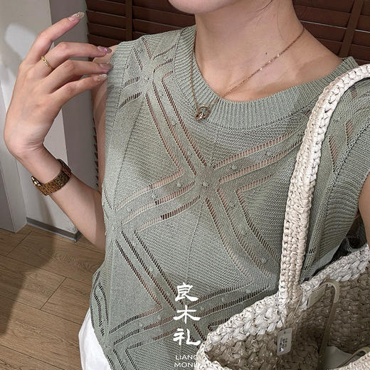 【部分现货】良木礼亚麻镂空背心（8385） 商品图4