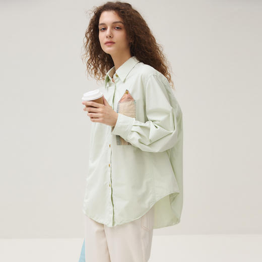 谜底衬衣长袖女2025秋季新品通勤磨毛印花莫兰迪色衬衫253MC1155 商品图1