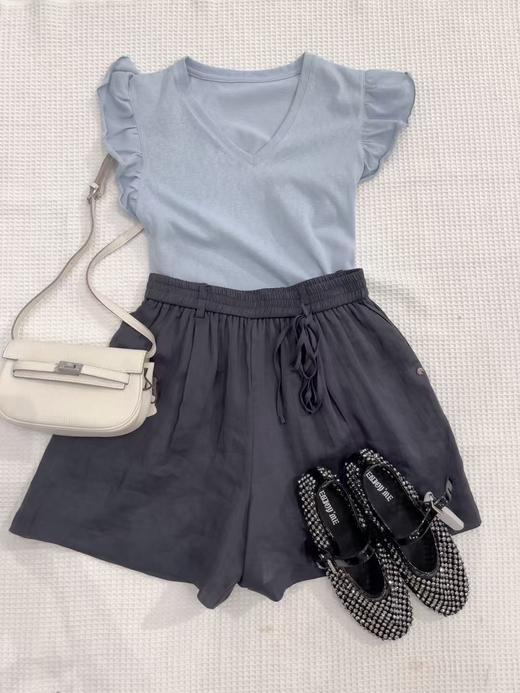 【门店同款】ENJOY夏季韩系荷叶边袖V领T 162995021 商品图1