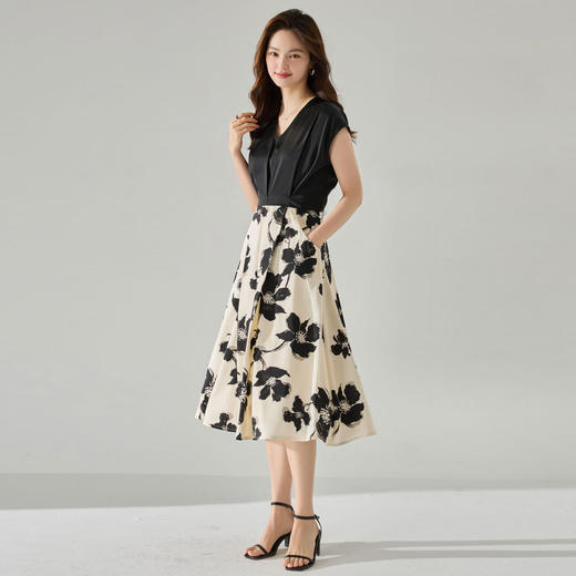「高货sh」全新升级【铂金会员293/天猫389/差价96】(10922)洛诗琳新中式印花拼接连衣裙2025夏季国风显瘦优雅通勤裙 商品图1