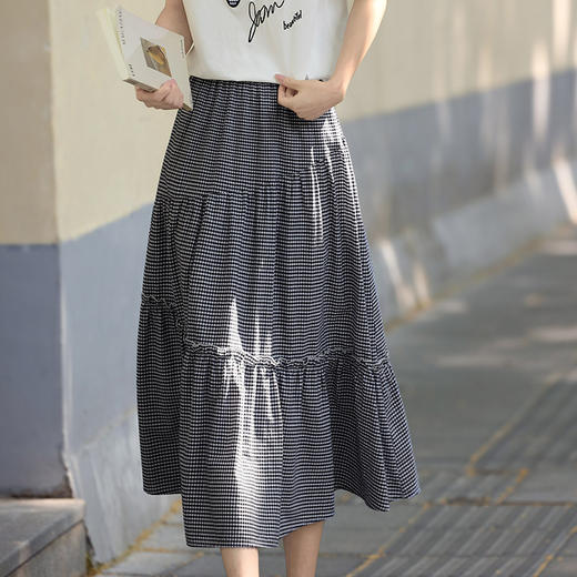 熙世界复古黑白格子半身裙女夏季薄款高级感a字伞裙高腰蛋糕半裙 商品图3