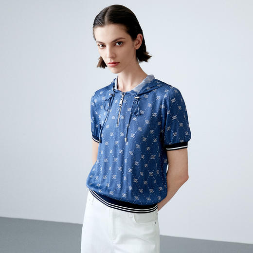 EITIE爱特爱夏季新款时尚休闲显瘦连帽套头印花上衣7813520 商品图3