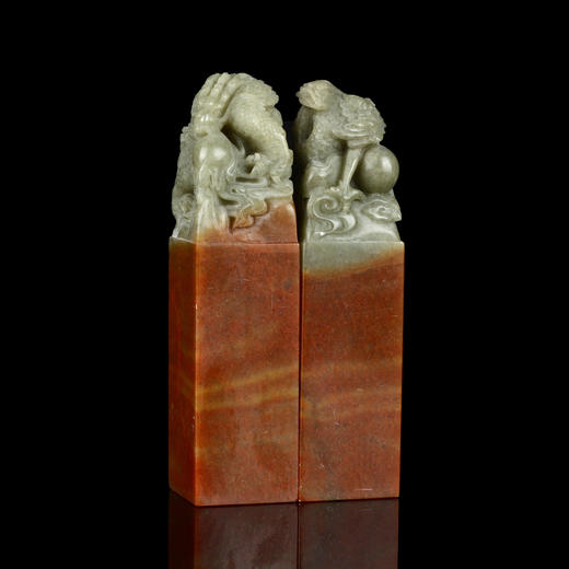 孤品016941-印度石俏色龙凤钮对章-2.5*2.5*9.8cm 商品图1