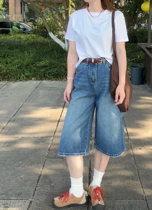 梨形天菜高腰A字韩版复古水洗七八分牛仔裤 商品图12