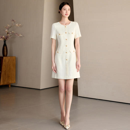 IWY/米白色气质名媛小香风连衣裙女主持宴会礼服高级感职场通勤长裙24Q589 商品图4