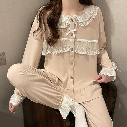 【YW】无忧购“”蕾丝花边开衫家居服睡衣两件套（截单后3-5天发货) 商品图5